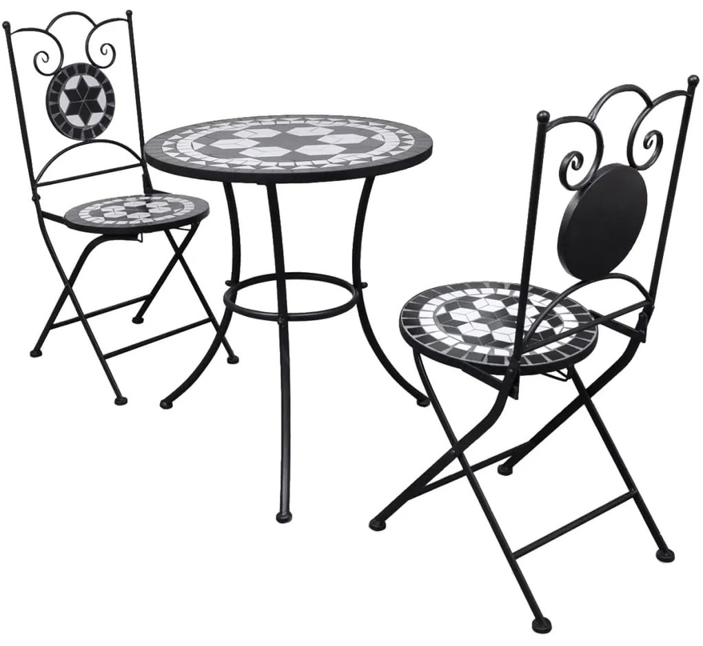 Conjunto bistrô azulejos de cerâmica 3 pcs preto e branco
