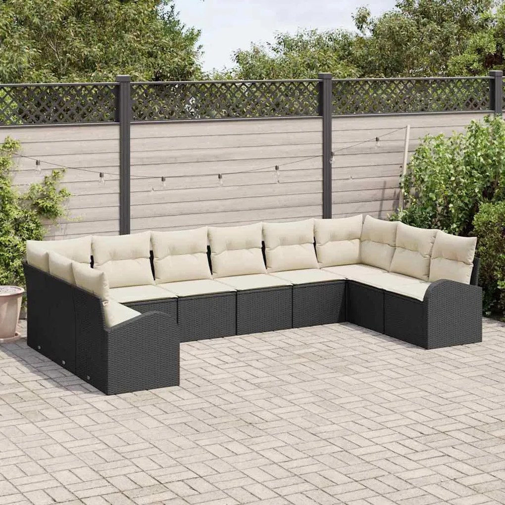 Conjunto de Sofá de Jardim 10 Peças com Almofadas Pretas em Rattan