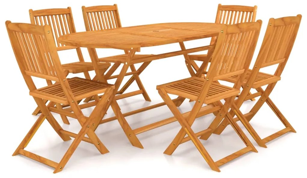 vidaXL 7 pcs conjunto jantar dobrável p/ jardim madeira acácia maciça