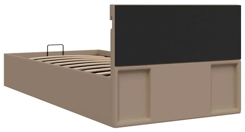 Cama hidrául. arrumação e LED 100x200cm couro artif. cappuccino