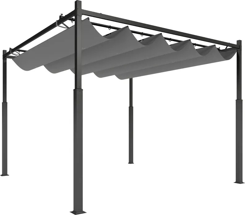 Pérgola de Jardim 3x3 m com Teto Retrátil e Acessório Magnético Proteção UV30+ Colunas Metálicas e Ganchos Cinzento