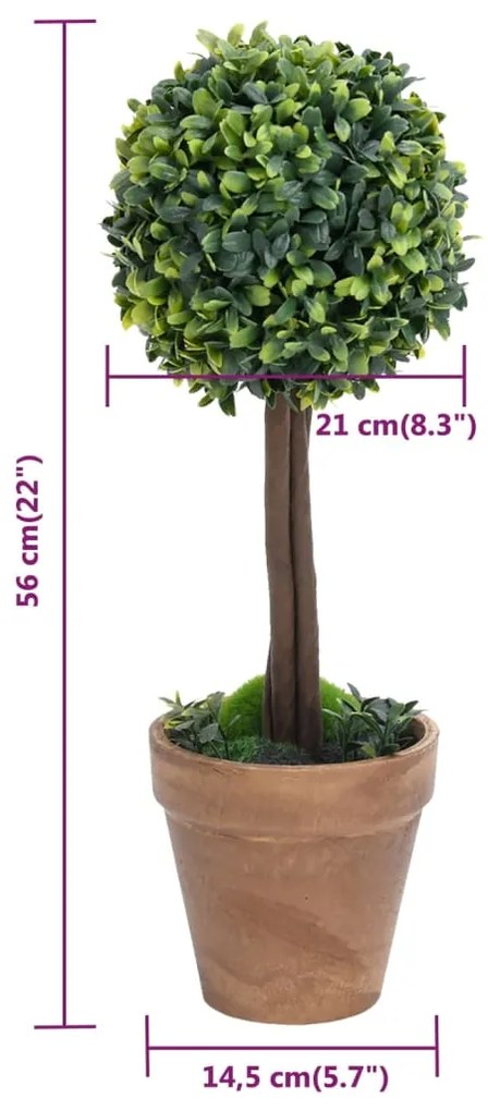 Plantas bolas de buxo artificiais c/ vasos 2 pcs 56 cm verde