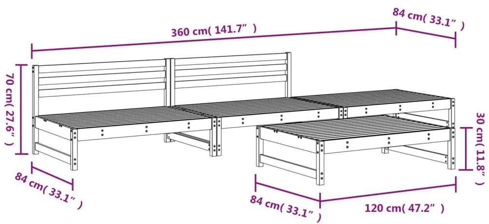 4 pcs conjunto lounge de jardim pinho maciço castanho-mel