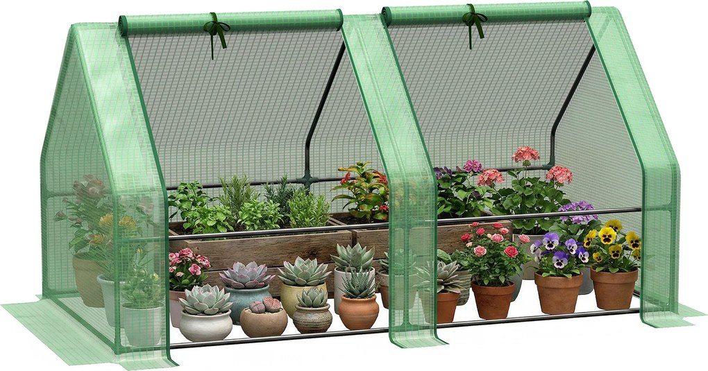 Outsunny Estufa de Jardim Terraço 180x90x90 cm Tipo Casa Tubo de Aço com 2 Janelas Estufa Pequena para Cultivo de Plantas Verde | Aosom Portugal