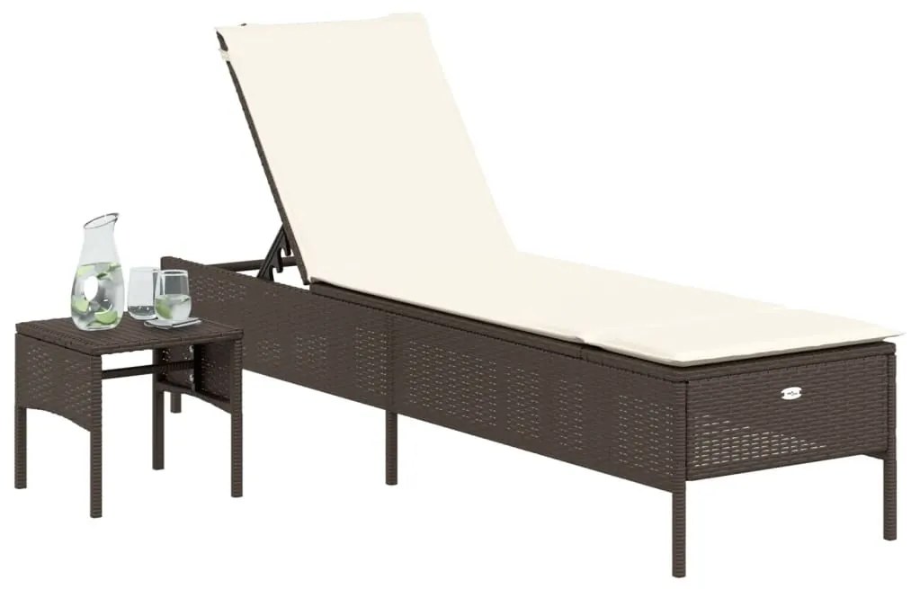 Espreguiçadeira com mesa e almofadão vime PE castanho