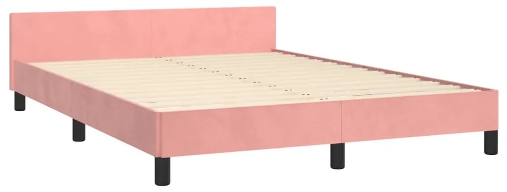 Estrutura de cama c/ cabeceira 140x190 cm veludo rosa