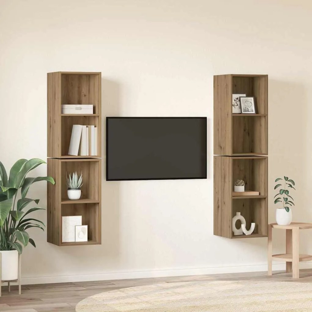 Gabinete de TV de Parede 4 pcs Carvalho Artesanal