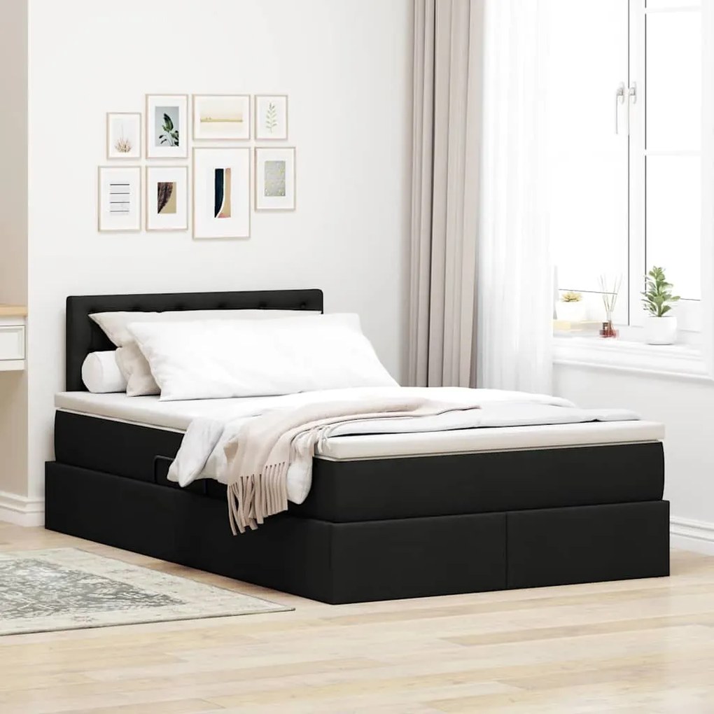 vidaXL Cama com arrumação e colchão com colchão Preto 120 x 200 cm
