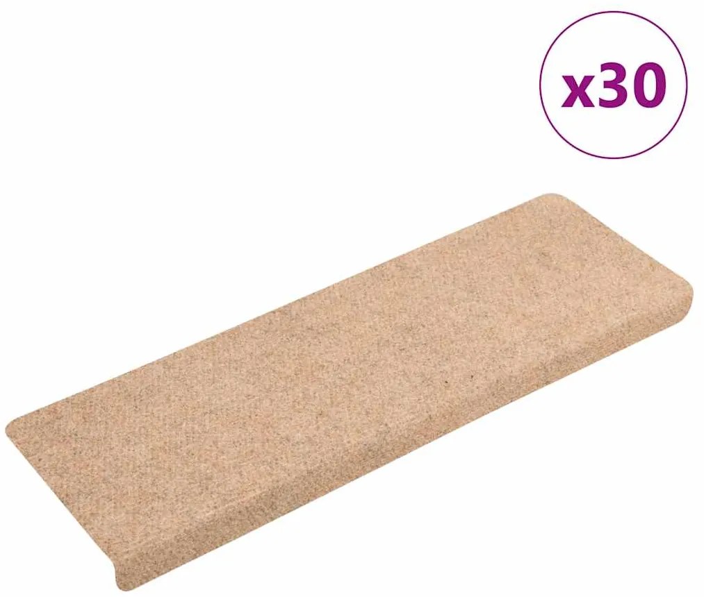 Tapetes de escada autoadesivos 30 pcs 65x21x4 cm creme