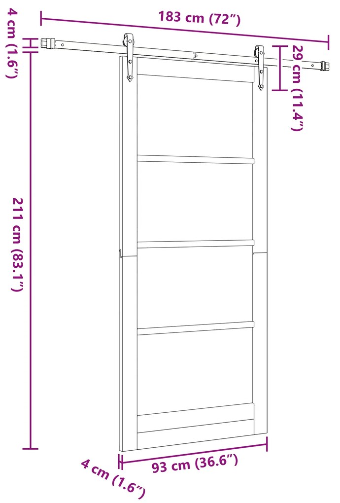 Porta Deslizante vidaXL com Conjunto de Ferragens Brancas 93x211 cm Ma