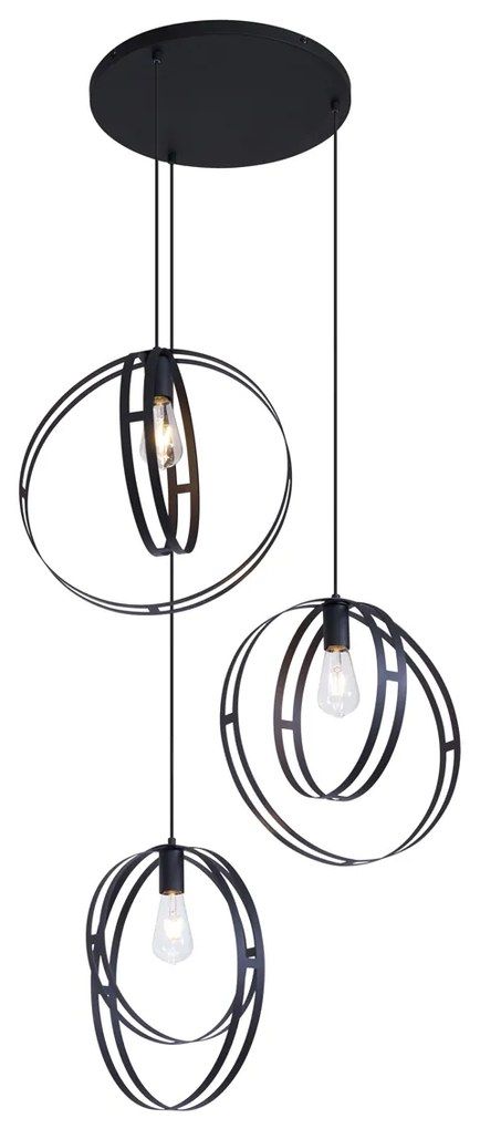 Candeeiro suspenso de design preto redondo 3-Light - Indu