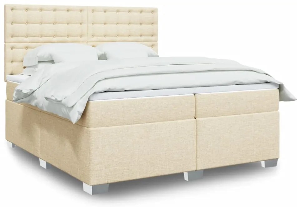 vidaXL Cama com molas/colchão 200x200 cm tecido cor creme