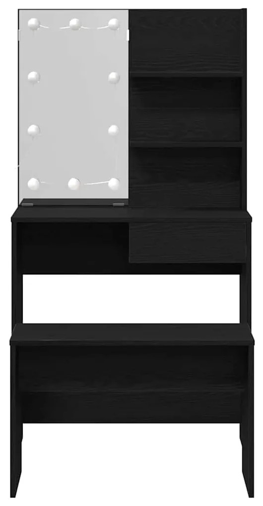 Conjunto de Mesa de Maquilhagem vidaXL com LED em Carvalho Preto de Ma