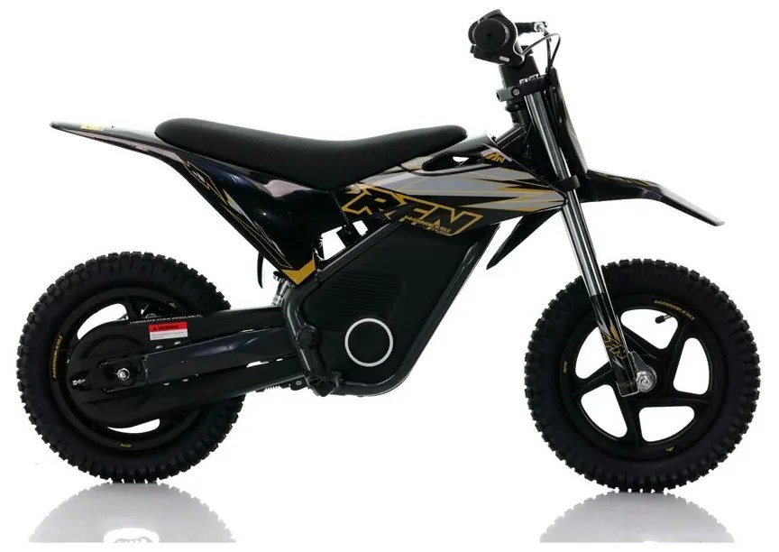 Mini moto eléctrica velocidade até 13 Km/h C/Limitador  RFN Warrior SX-E150 150W 12” Preto/Dourada