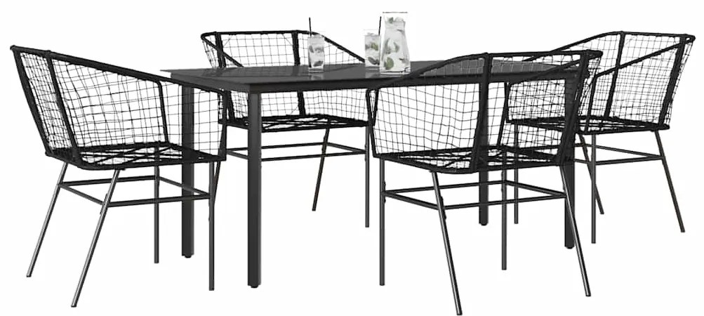 Conjunto de jantar jardim 5 peças vidro vime PE preto