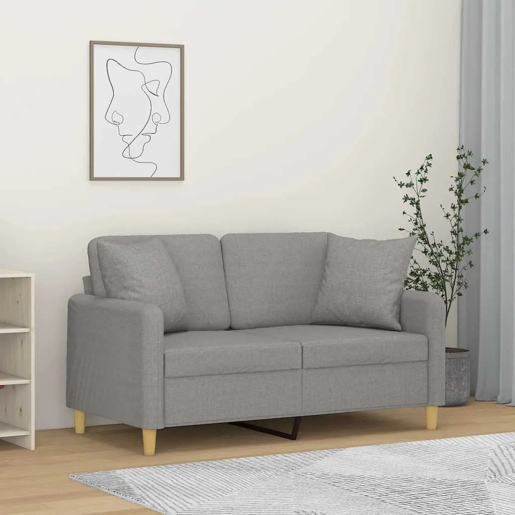 vidaXL Sofá 2 lugares c/ almofadas/almofadões 120cm tecido cinza-claro