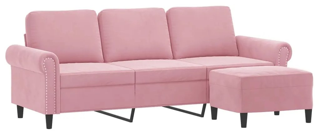 Sofá de 3 lugares com apoio de pés 180 cm veludo rosa