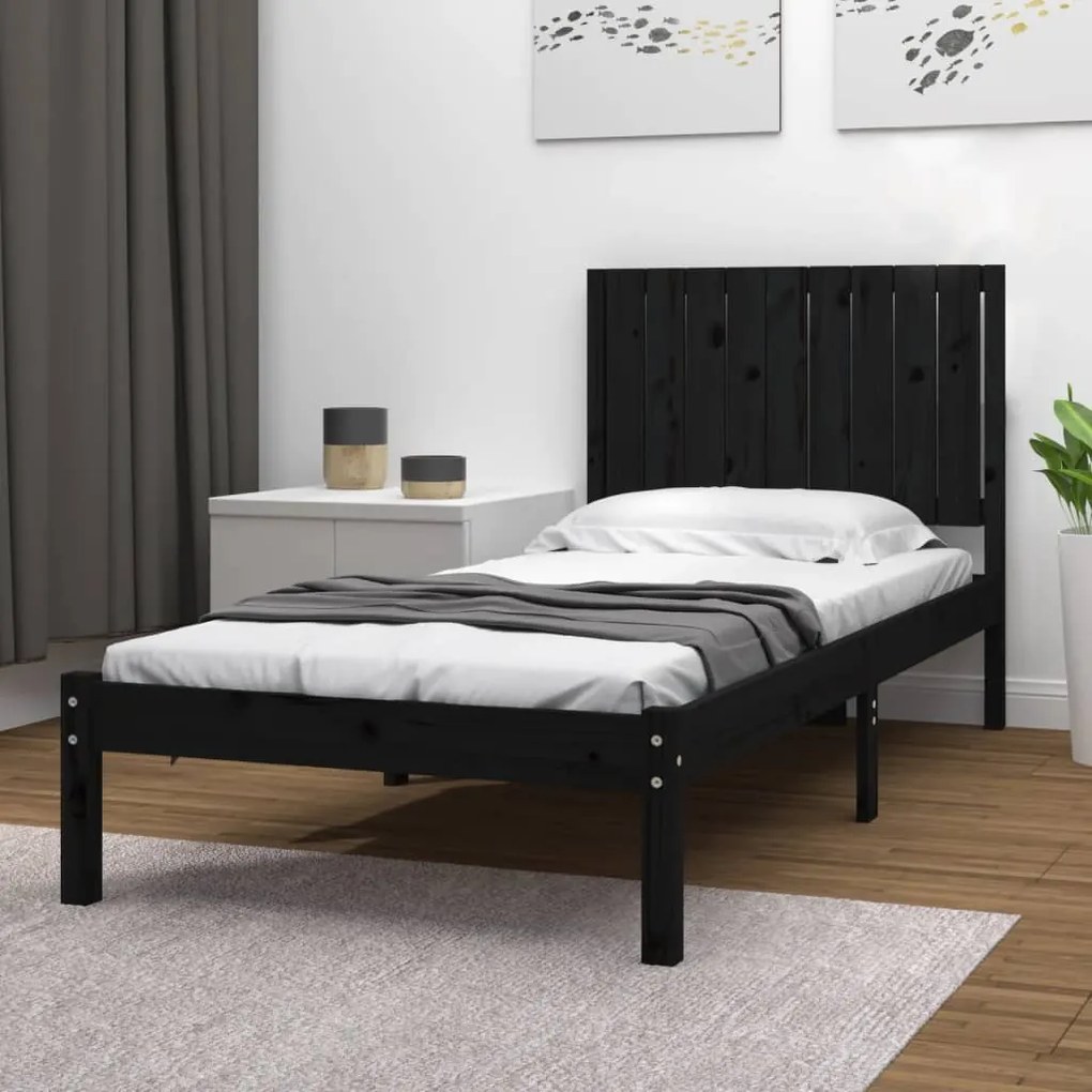 vidaXL Estrutura de cama 90x200 cm madeira de pinho maciça preto