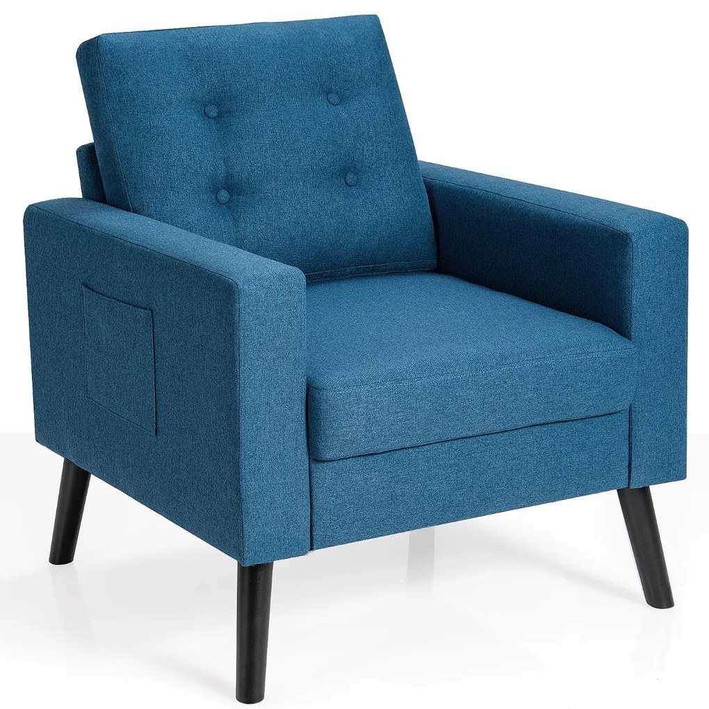 Sofá moderno de braços em pele Apida com pernas de madeira e 2 bolsos laterais 75 x 81 x 86 cm Azul