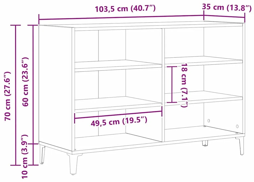 Sideboard vidaXL Carvalho Preto 103,5x35x70 cm de madeira de engenhari