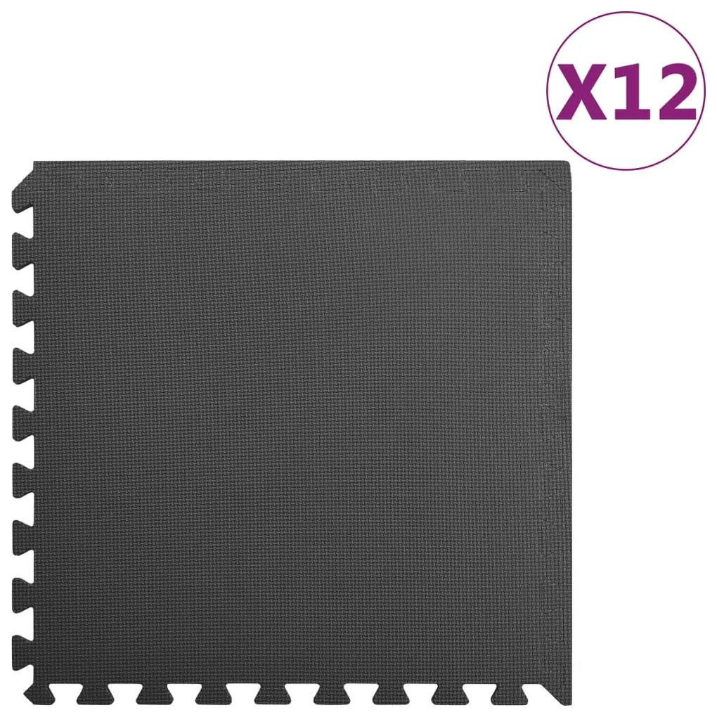 92462 vidaXL Tapetes de chão 12 pcs 4,32 ㎡ espuma de EVA preto