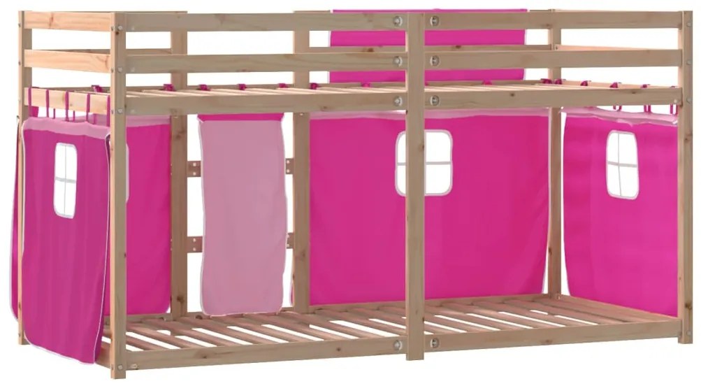 Beliche com cortinas 90x190 cm madeira de pinho maciça rosa