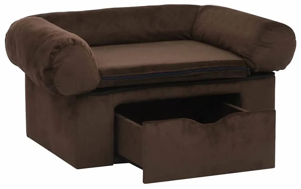 Sofá para cães com gaveta 75x50x38 cm pelúcia castanho