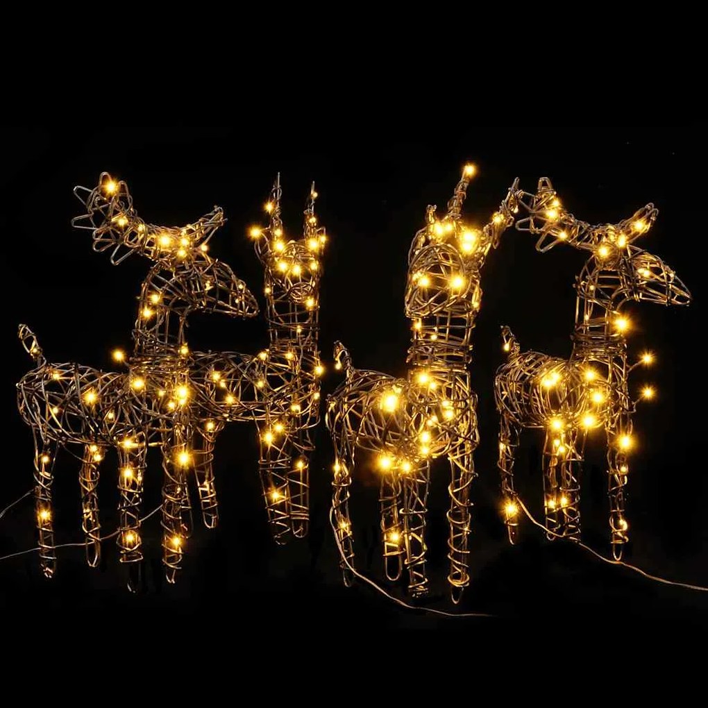 Decorações renas de Natal 4pcs 160 luzes LED vime branco quente