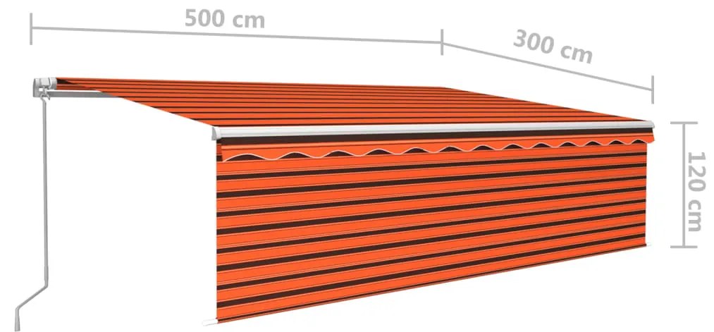 Toldo retrátil manual com estore e LED 5x3 m laranja e castanho