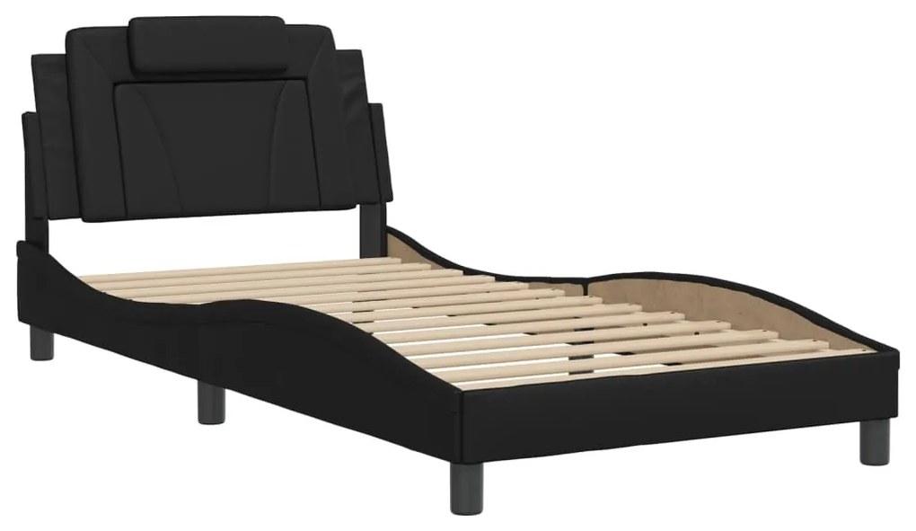 Estrutura cama c/ cabeceira 100x200 cm couro artificial preto