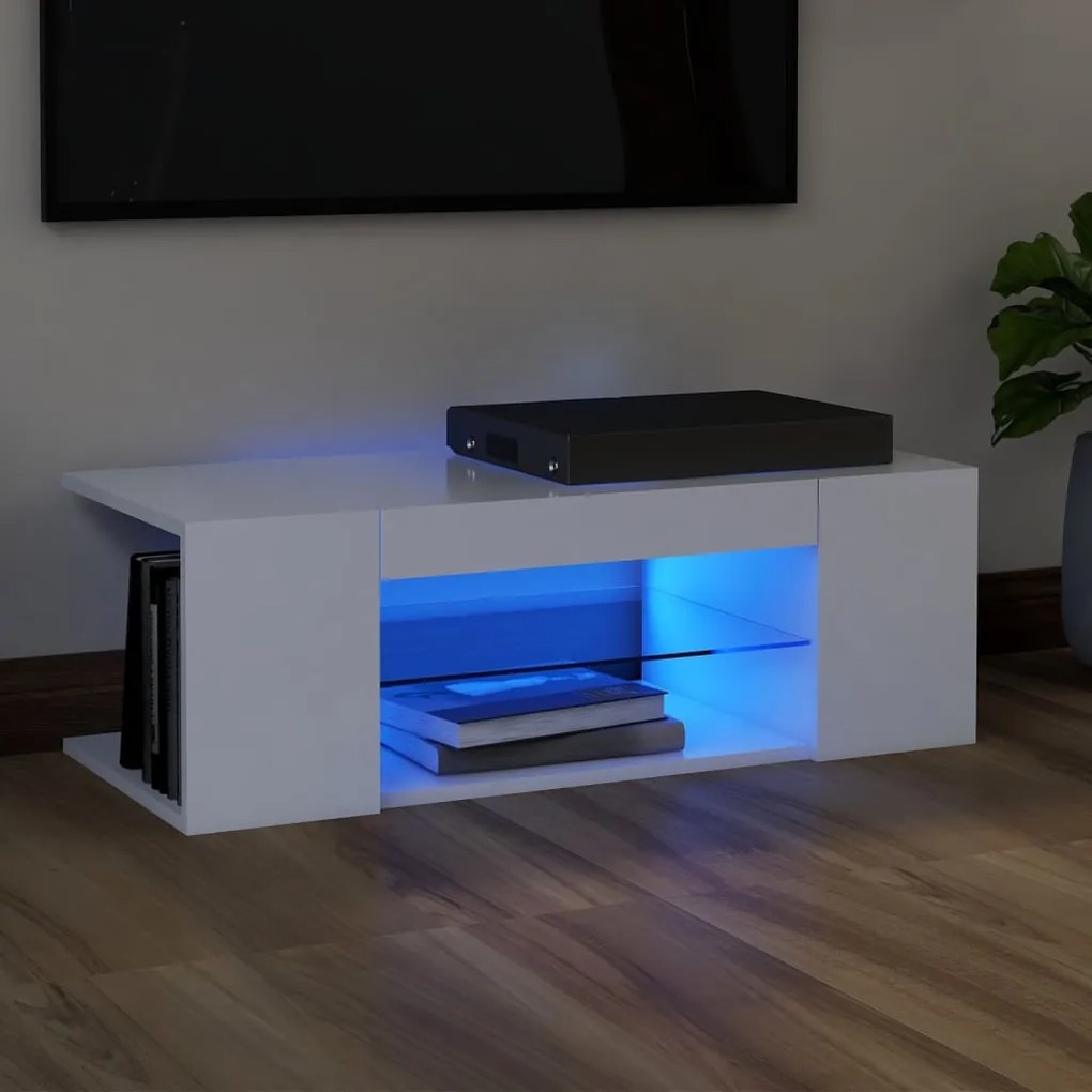 vidaXL Móvel de TV com luzes LED 90x39x30 cm branco