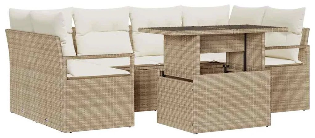 Conjunto de Sofá de Jardim de 7 Peças com Almofadas Bege em Rattan Sin