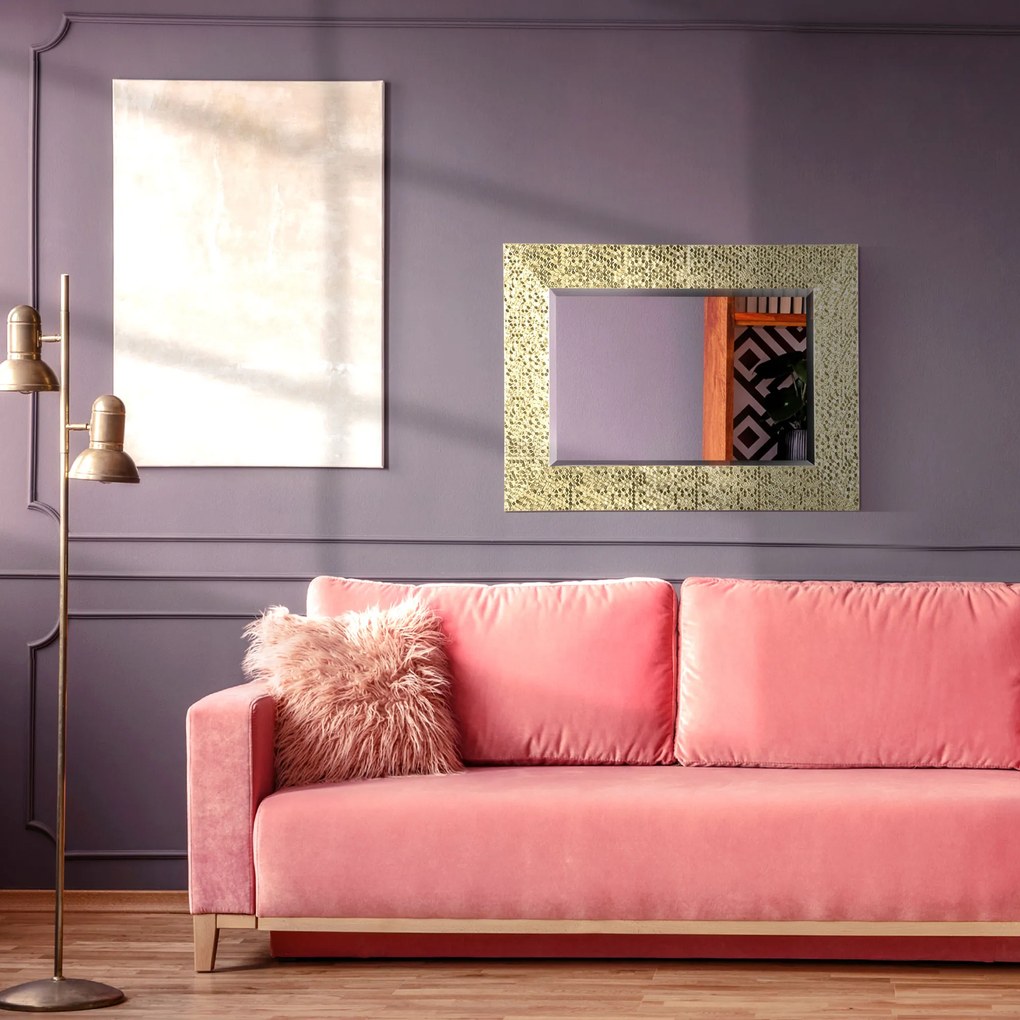 HOMCOM Espelho de Parede 80x60cm Espelho Decorativo com 4 Ganchos e Estrutura de Mosaico 3D Estilo Moderno para Sala de Estar Dormitório Sala de Jantar Entrada Dourado
