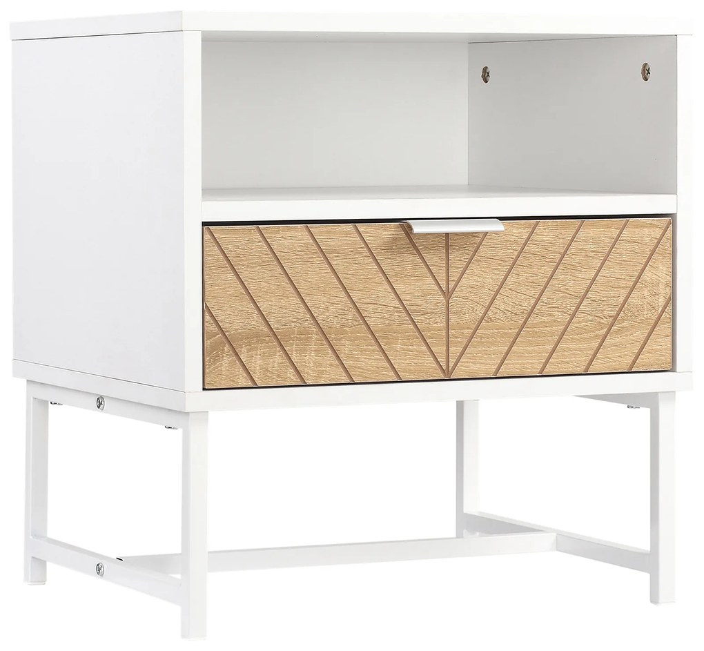 Mesa de Cabeceira Moderna com Gaveta e Compartimento 45x39x48 cm Branco e Carvalho