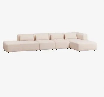 Sofá Modular Chaise Longue De Canto Direito De 4 Peças Com Divã Fogler Tecido Pele De Borrego Bege Creme - Sklum