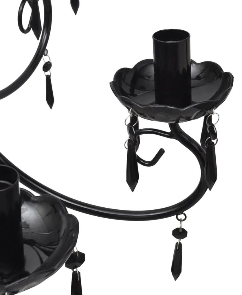 Candelabro pendente de cristal preto para 6 bulbos