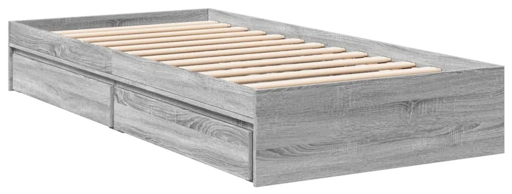 Estrutura de cama c/ gavetas derivados madeira cinza sonoma