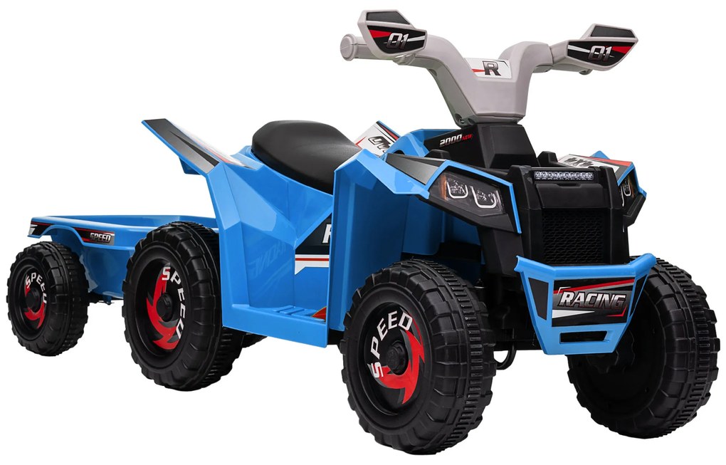 Moto 4 Elétrica para Crianças com Reboque Bateria 6V de 18-36 Meses com Velocidade 2,5 km/h 106x41,5x48,5 cm Azul