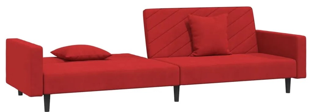Sofá-cama 2 lugares com duas almofadas veludo vermelho tinto