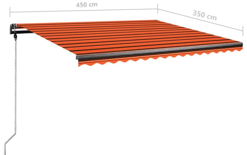 Toldo retrátil manual com luzes LED 450x350 cm laranja/castanho