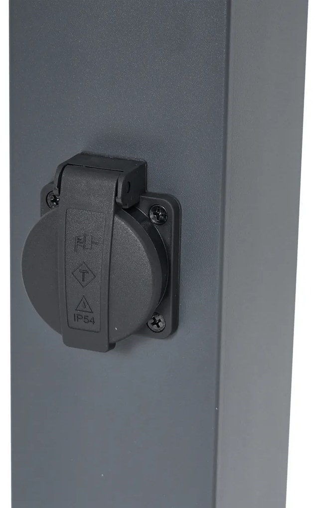 Candeeiro de exterior cinzento escuro com vidro opalino 80cm IP44 com tomada e sensor de movimento - Malios