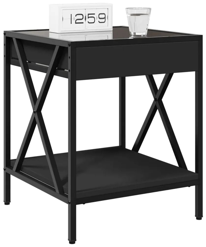 Mesa de cabeceira com luzes LED Infinity 40x40x49 cm preto