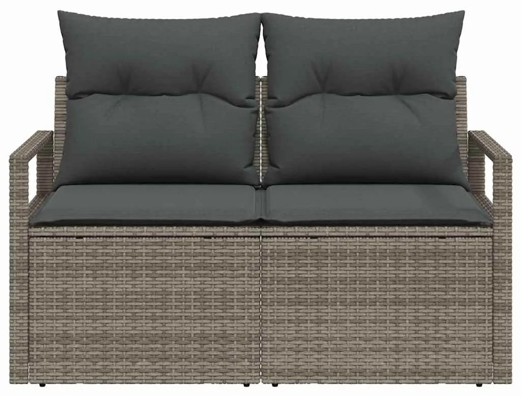 Sofá de Jardim 2 Lugares com Almofadas Cinzento em Rattan