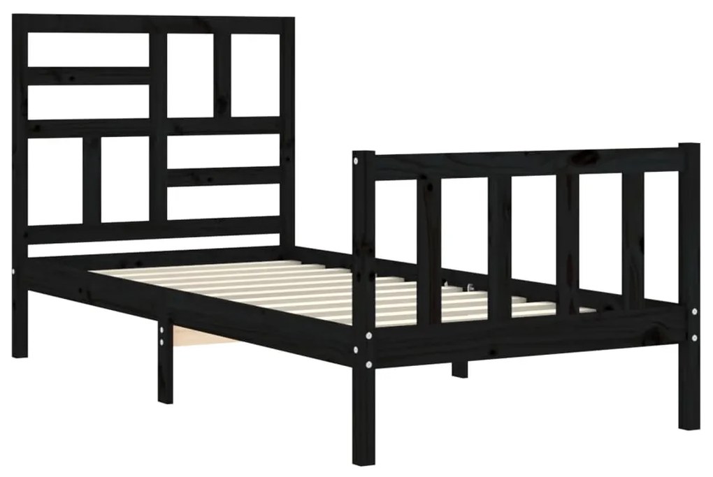 Estrutura de cama com cabeceira 90x200 cm madeira maciça preto