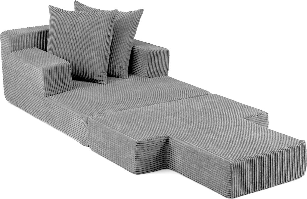 Sofá-Cama Dobrável, 118 x 93 x 48 cm, Capas Removíveis e Laváveis na Máquina, Cinzento