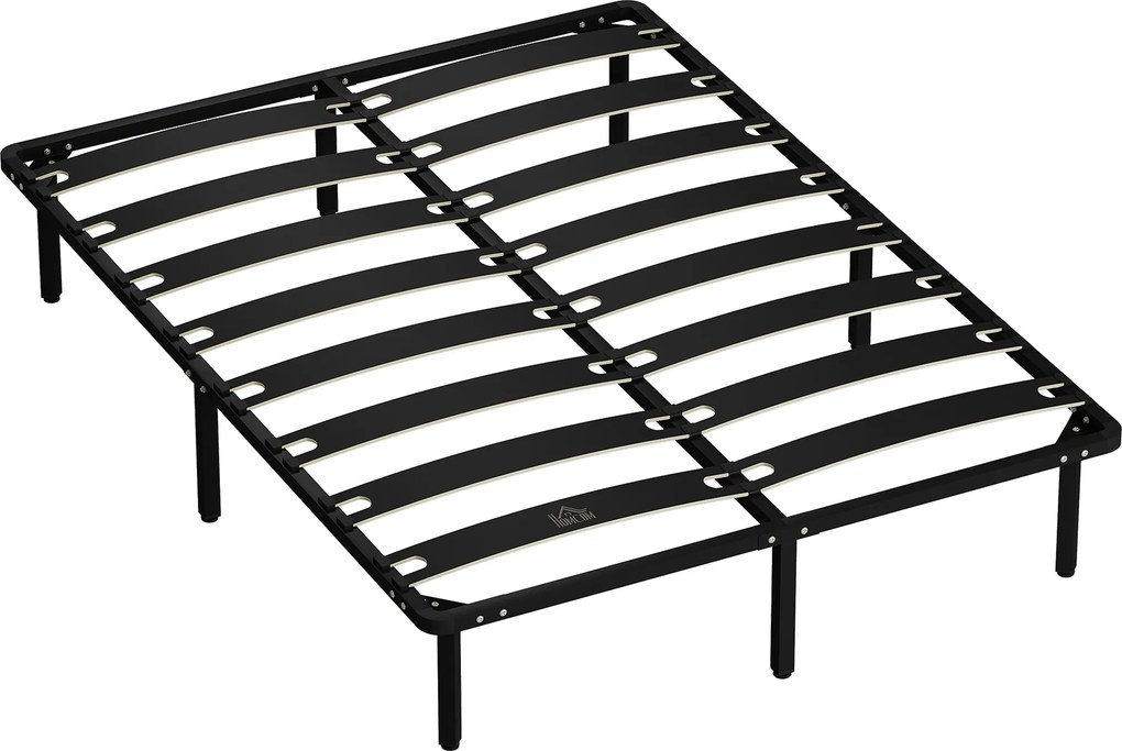 Estrutura Cama 140x190 cm (COLCHÃO NÃO INCLUIDO) Estrado de Cama de Plataforma de Aço com Ripas de Álamo Fácil de Montar Carga 350 kg Preto