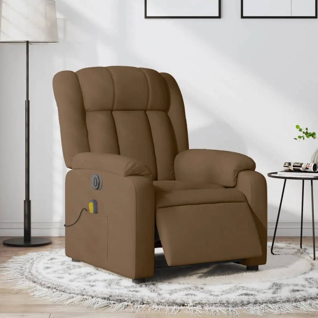 vidaXL Poltrona de massagens reclinável elétrica tecido castanho