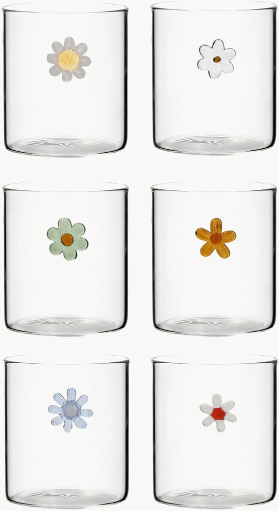 Copos em vidro borossilicato External Flowers, conjunto de 12