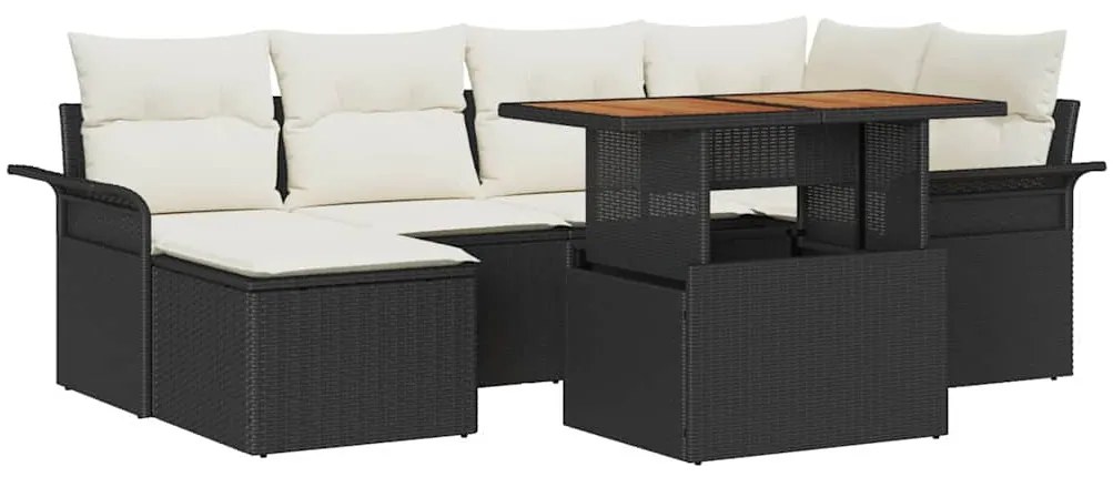 Conjunto de Sofá de Jardim com 7 Peças e Almofadas, Rattan Poliéster P