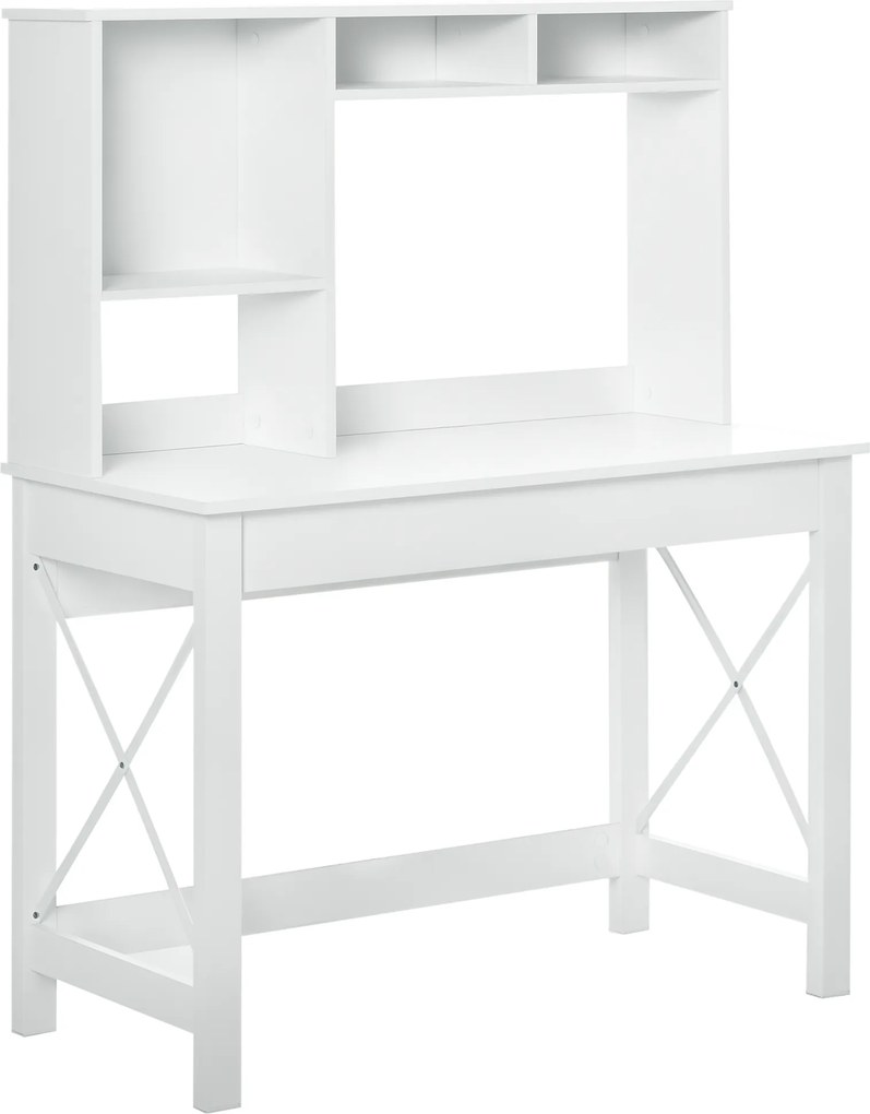 Secretária com arrumação 105 x 50 x 137,5 cm, moderna em madeira com prateleiras e tampo amplo, ideal para espaços reduzidos, casa, quarto, branca